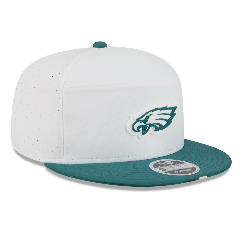 Philadelphia Eagles New Era 2025 NFL Training Camp Split Panel 9FIFTY Snapback Hat - White/Midnight Green sale