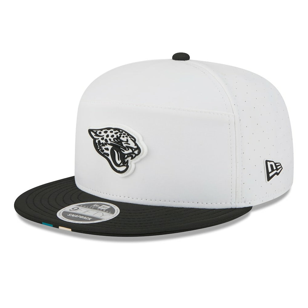 Jacksonville Jaguars New Era 2025 NFL Training Camp Split Panel 9FIFTY Snapback Hat - White/Black discount