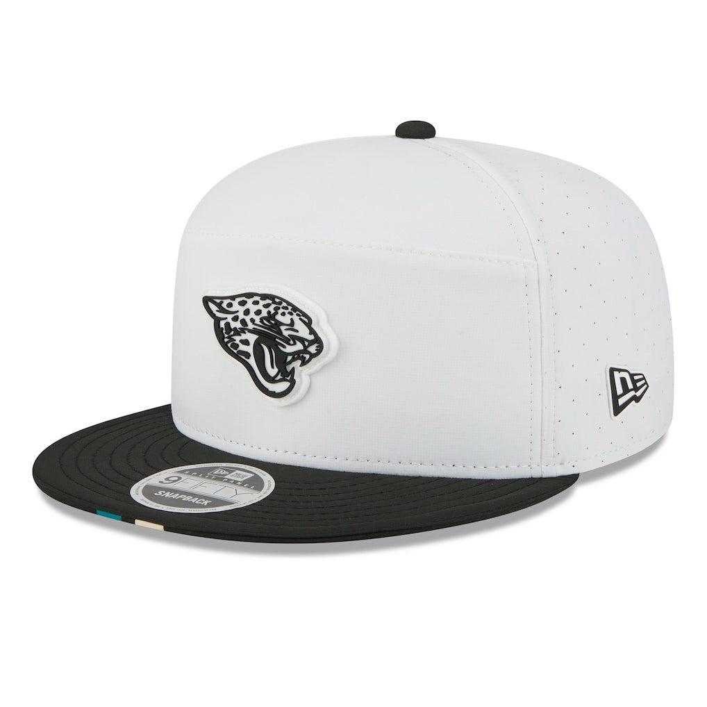 Jacksonville Jaguars New Era 2025 NFL Training Camp Split Panel 9FIFTY Snapback Hat - White/Black discount