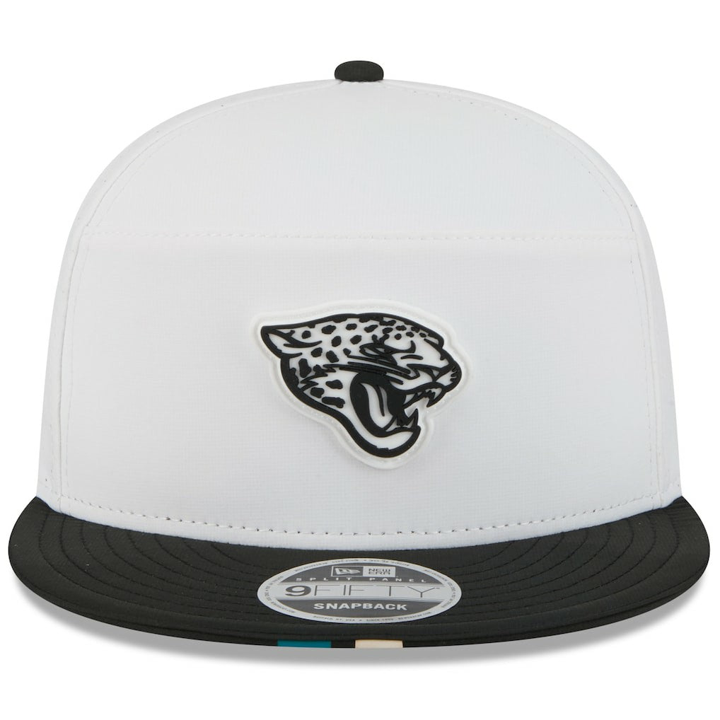 Jacksonville Jaguars New Era 2025 NFL Training Camp Split Panel 9FIFTY Snapback Hat - White/Black discount