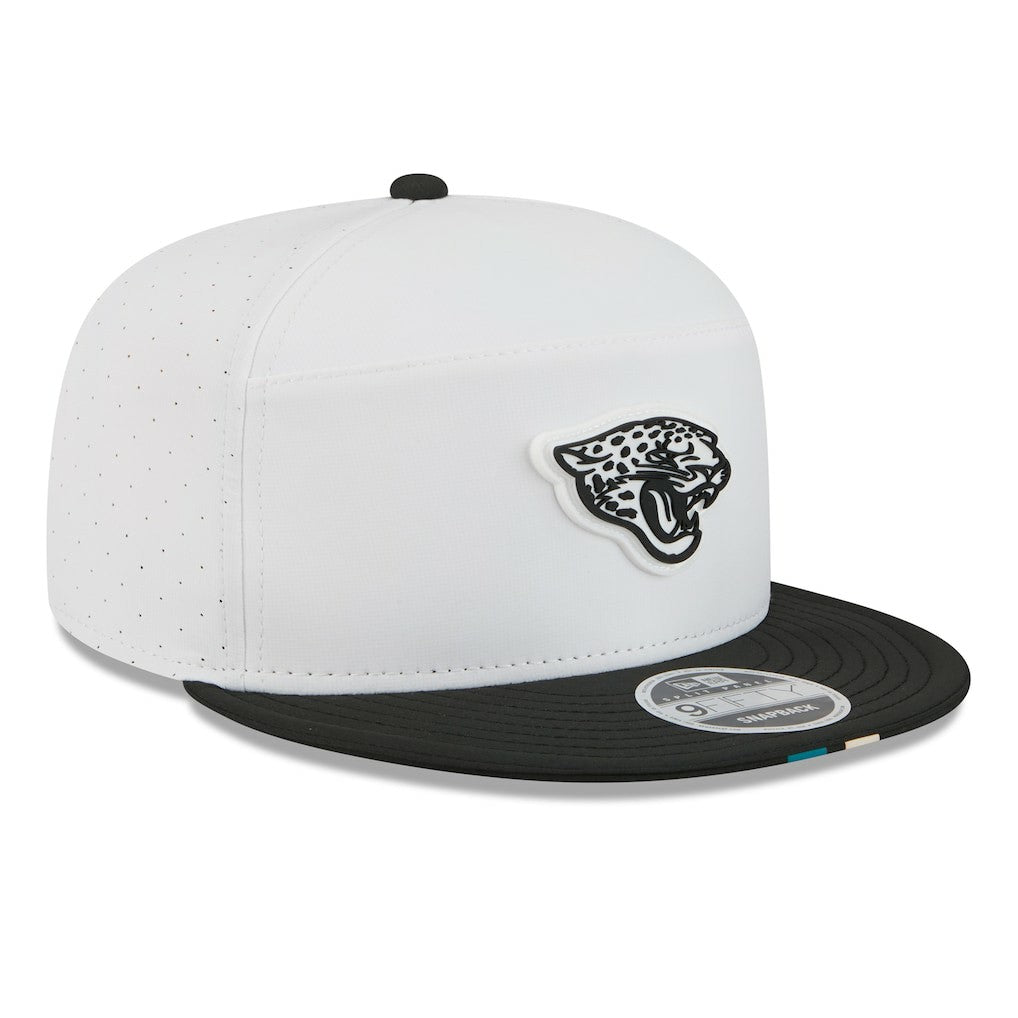 Jacksonville Jaguars New Era 2025 NFL Training Camp Split Panel 9FIFTY Snapback Hat - White/Black discount