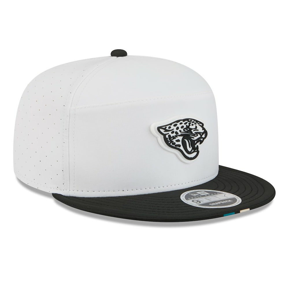 Jacksonville Jaguars New Era 2025 NFL Training Camp Split Panel 9FIFTY Snapback Hat - White/Black discount