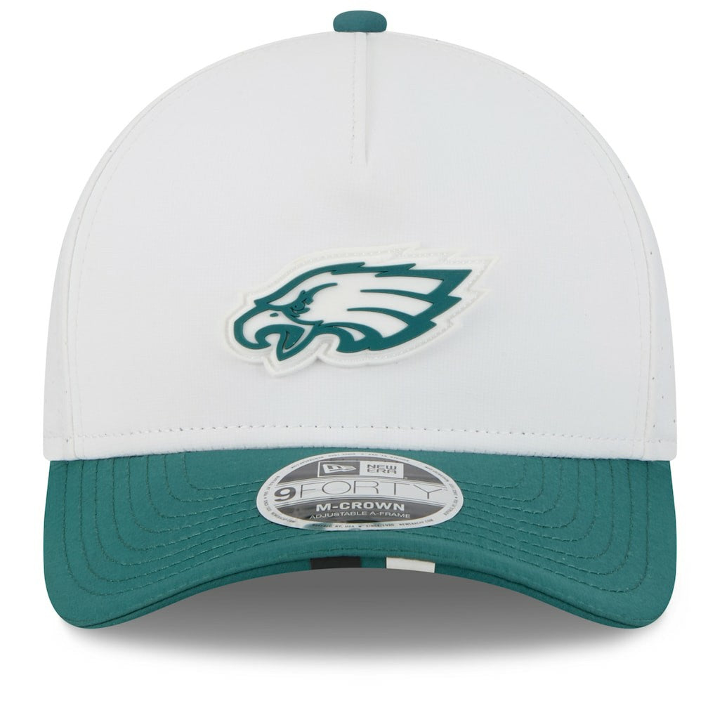 Philadelphia Eagles New Era 2025 NFL Training Camp A-Frame 9FORTY Adjustable Hat - White/Midnight Green on sale