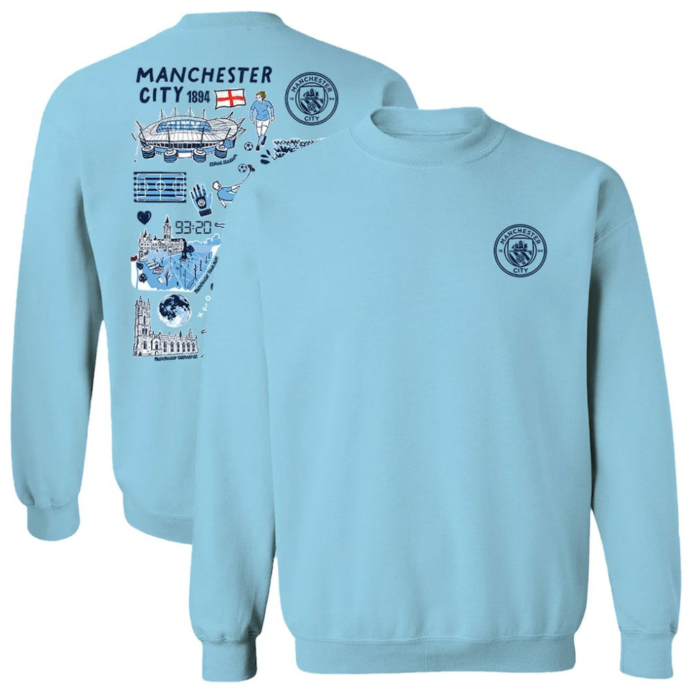 Manchester City Vive La Fete Women's Impressions Artwork Pullover Sweatshirt - Sky Blue shop