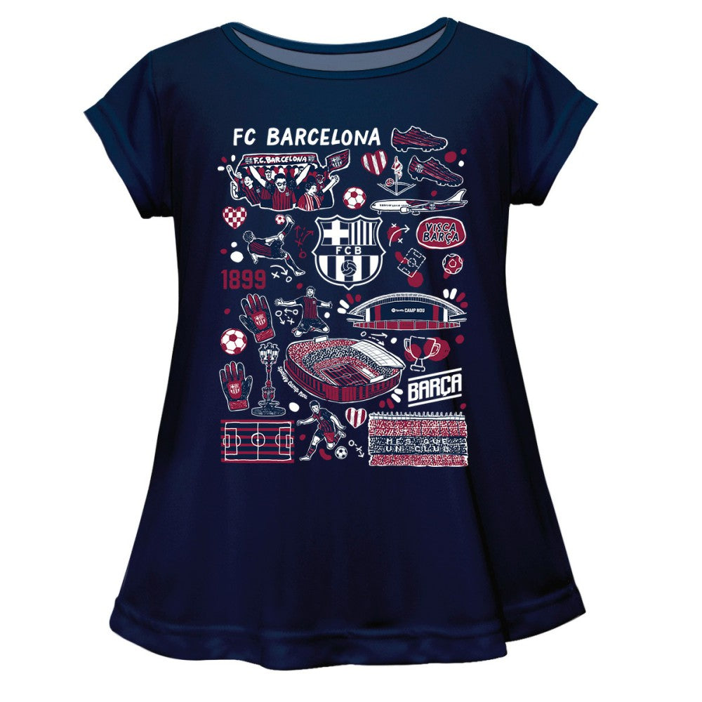 Barcelona Vive La Fete Girls Youth Impressions Artwork A-Line Top - Navy shop