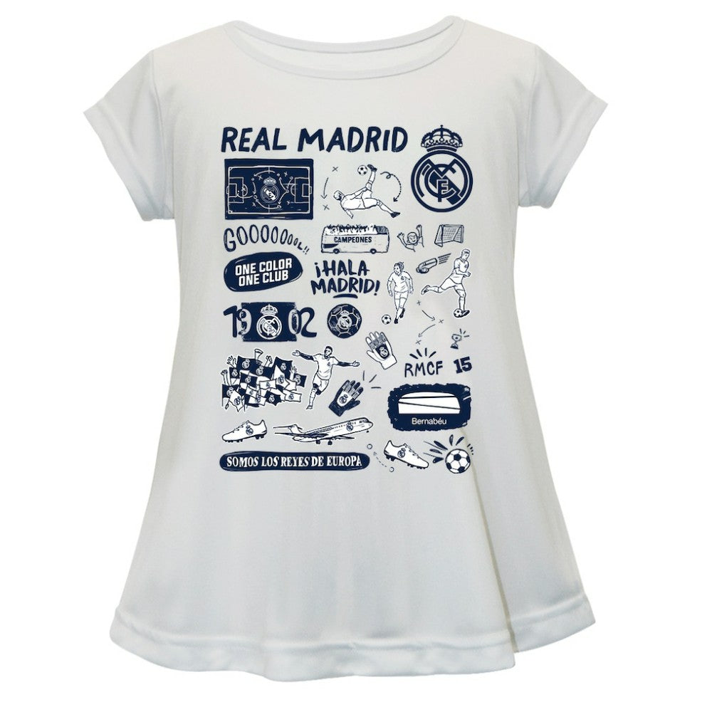 Real Madrid Vive La Fete Girls Youth Impressions Artwork A-Line Top - White sale
