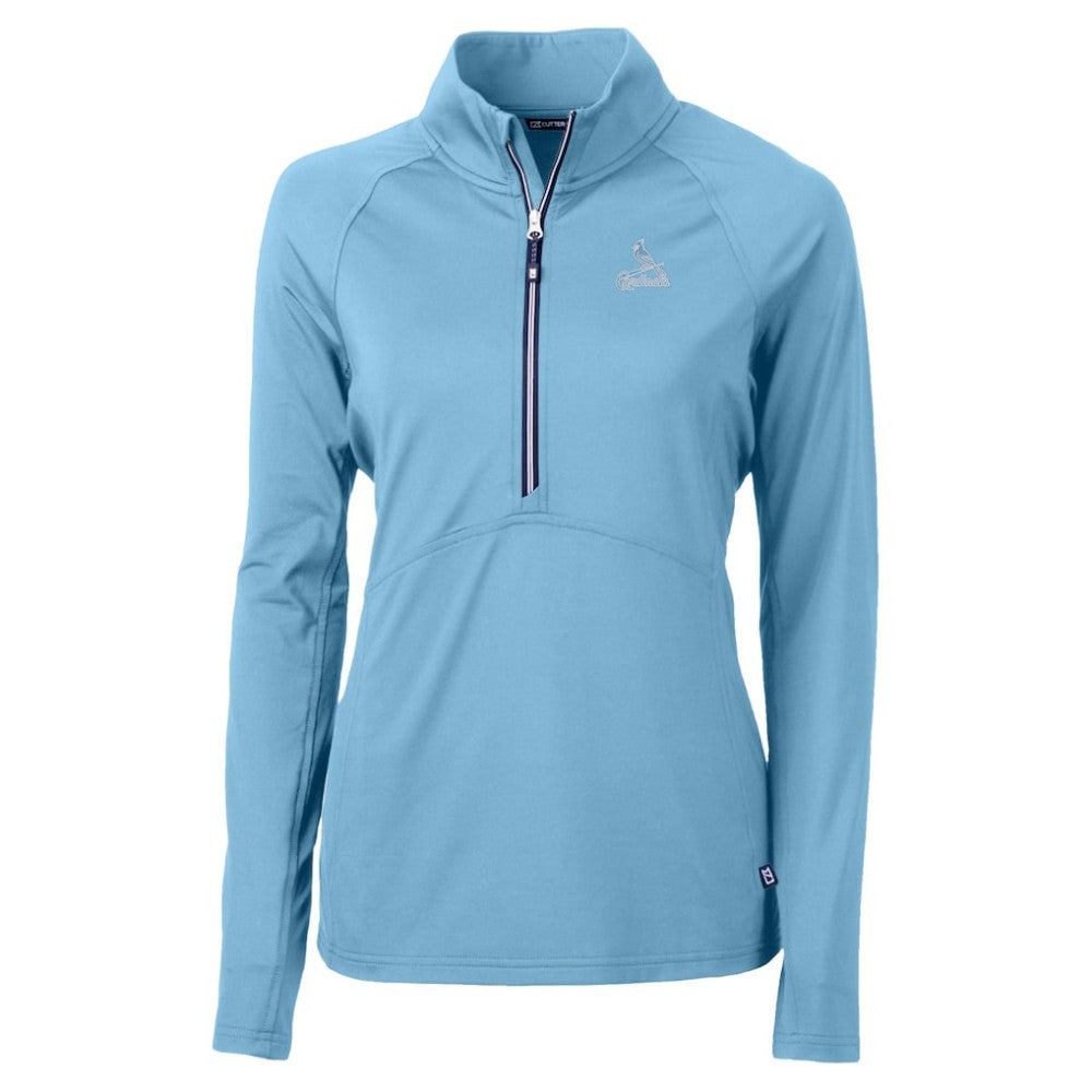 St. Louis Cardinals Cutter & Buck Women's Raglan Adapt Eco Knit Stretch Recycled Half-Zip Top Powder Blue
