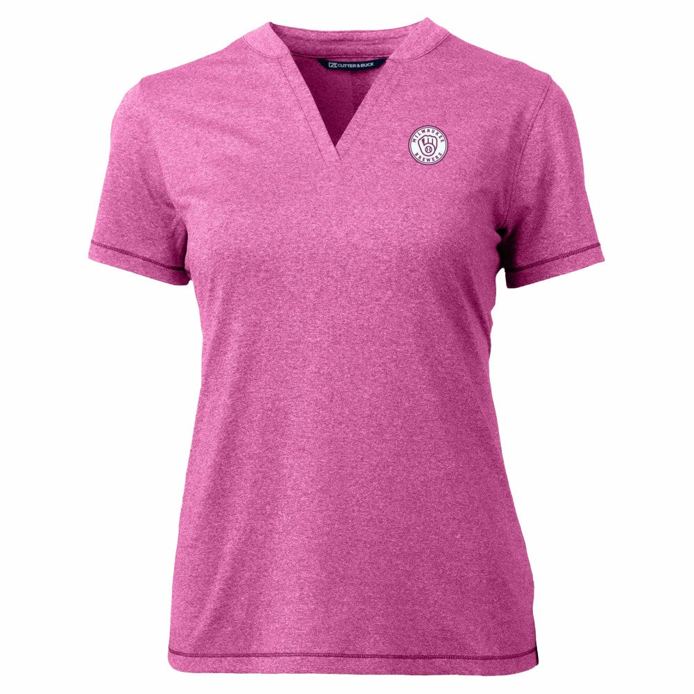 Milwaukee Brewers Cutter & Buck Forge Heathered Stretch Blade Top Light Pink