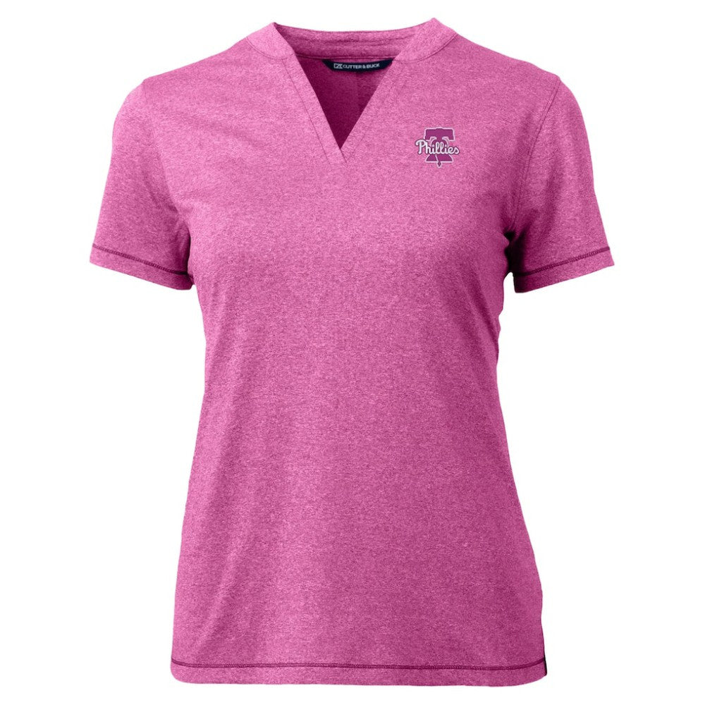 Philadelphia Phillies Cutter & Buck Forge Heathered Stretch Blade Top Light Pink