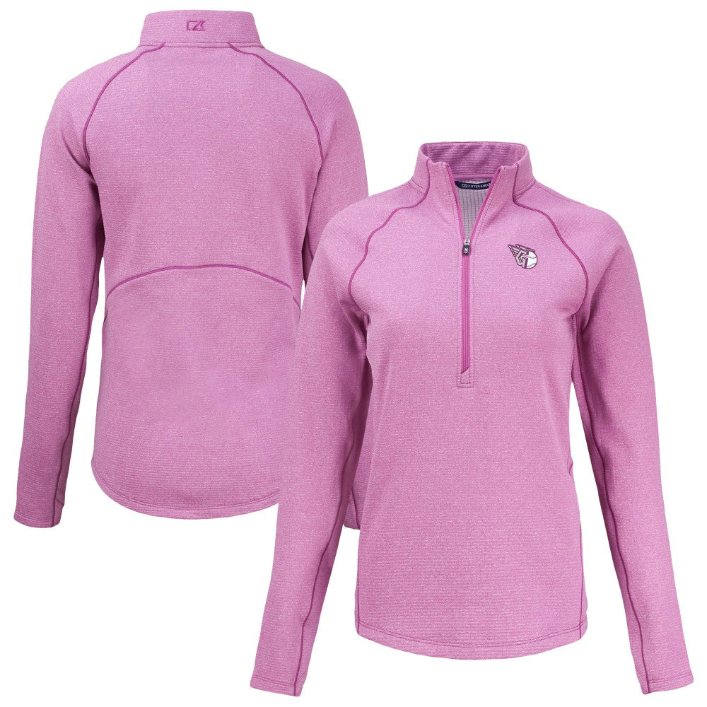 Cleveland Guardians Cutter & Buck Women's Peshastin Eco Fleece Recycled Half-Zip Jacket Heather Light Pink