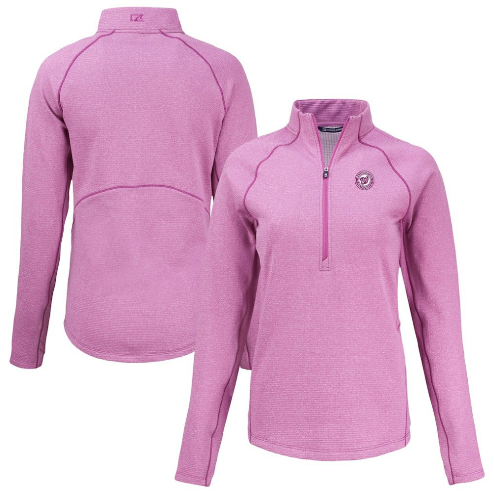 Washington Nationals Cutter & Buck Women's Peshastin Eco Fleece Recycled Half-Zip Jacket Heather Light Pink