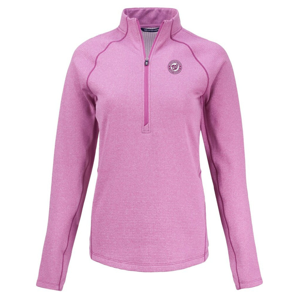 Washington Nationals Cutter & Buck Women's Peshastin Eco Fleece Recycled Half-Zip Jacket Heather Light Pink