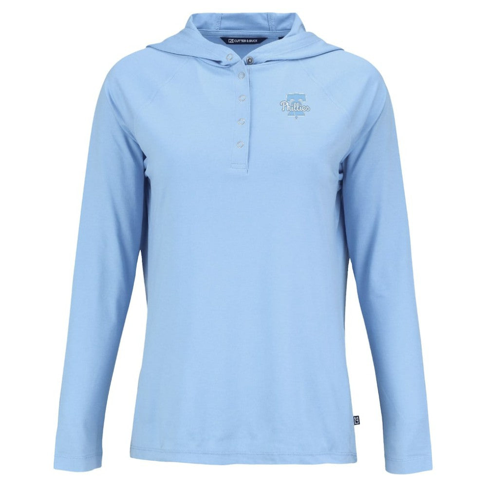 Philadelphia Phillies Cutter & Buck Women's Coastline Epic Comfort Eco Recycled Long Sleeve Hoodie T-Shirt Powder Blue