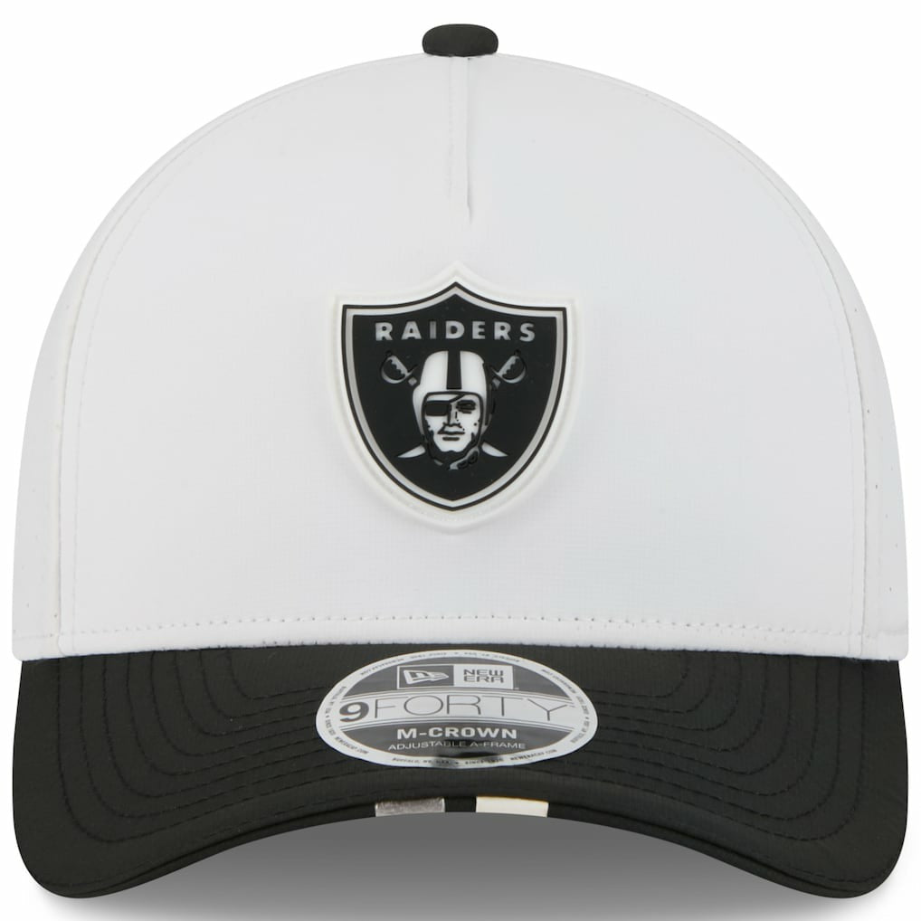 Las Vegas Raiders New Era Youth 2025 NFL Training Camp A-Frame 9FORTY Adjustable Hat - White/Black cheap
