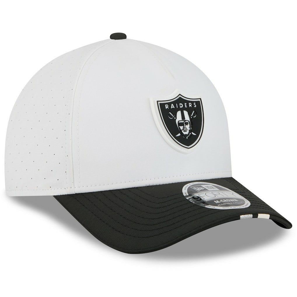 Las Vegas Raiders New Era Youth 2025 NFL Training Camp A-Frame 9FORTY Adjustable Hat - White/Black cheap