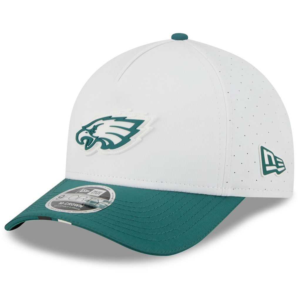 Philadelphia Eagles New Era Youth 2025 NFL Training Camp A-Frame 9FORTY Adjustable Hat - White/Midnight Green discount