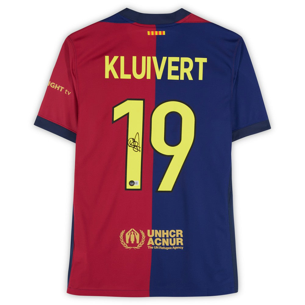Patrick Kluivert Barcelona Autographed 2024-25 Red/Blue Home Jersey - BAS for sale