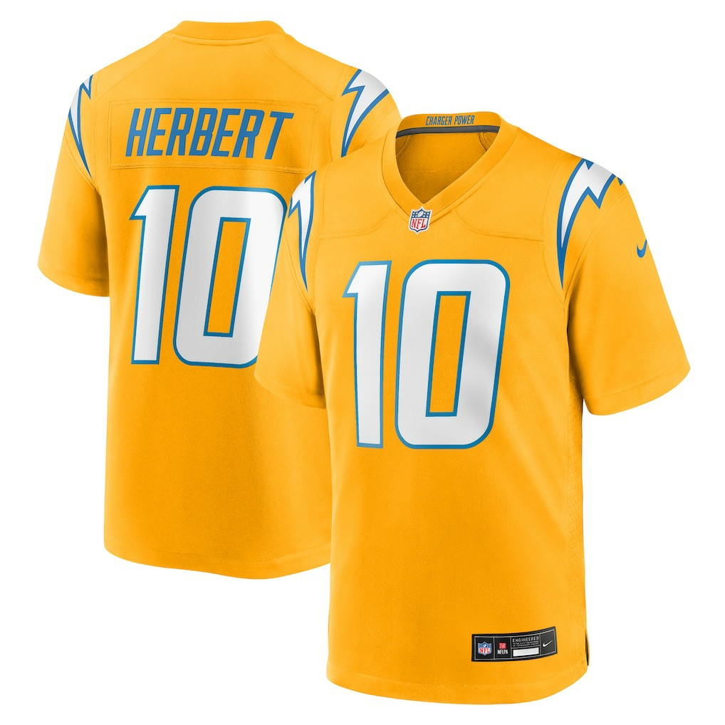 Justin Herbert Los Angeles Chargers Youth Alternate Charger Power Game Player Jersey - Gold outlet