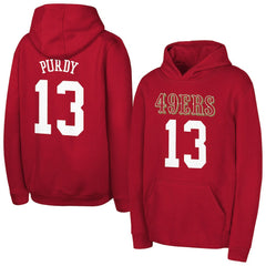 Brock Purdy San Francisco 49ers Outerstuff Mainliner Player Name & Number Hoodie - Scarlet on sale