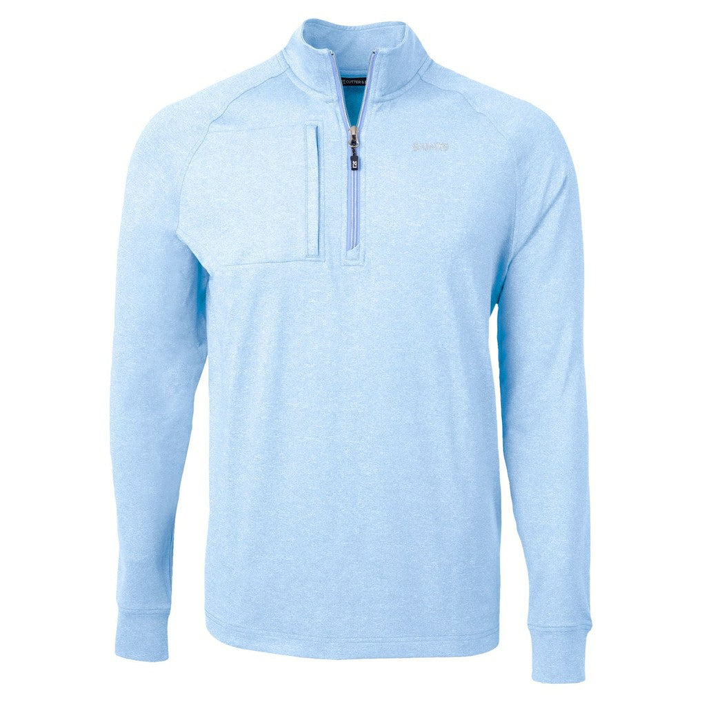 New Orleans Saints Cutter & Buck Raglan Adapt Eco Knit Heather Quarter-Zip Top - Powder Blue for sale