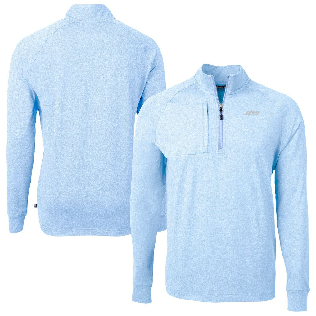 New York Jets Cutter & Buck Raglan Adapt Eco Knit Heather Quarter-Zip Top - Powder Blue discount