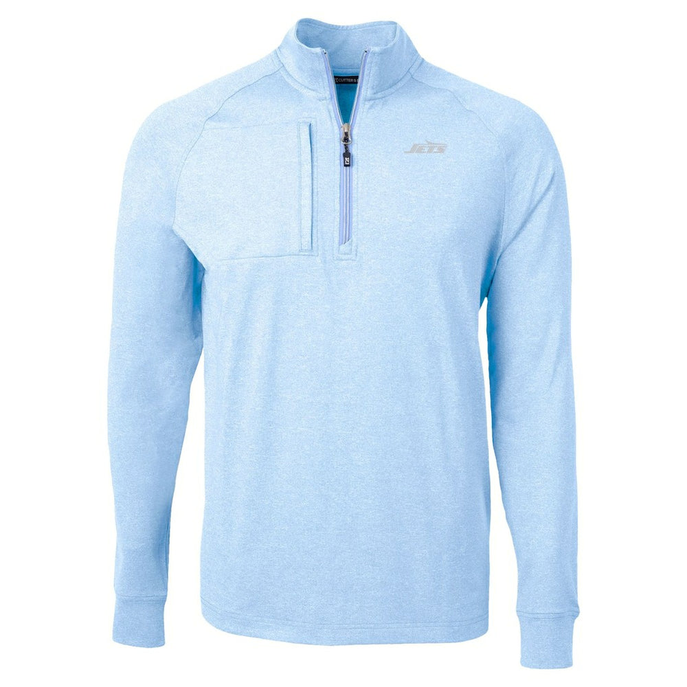 New York Jets Cutter & Buck Raglan Adapt Eco Knit Heather Quarter-Zip Top - Powder Blue discount