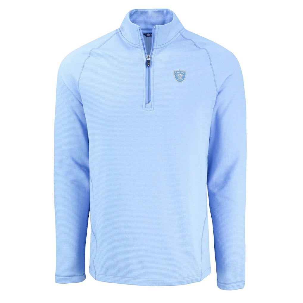 Las Vegas Raiders Cutter & Buck Peshastin Eco Fleece Recycled Raglan Quarter-Zip Top - Powder Blue outlet