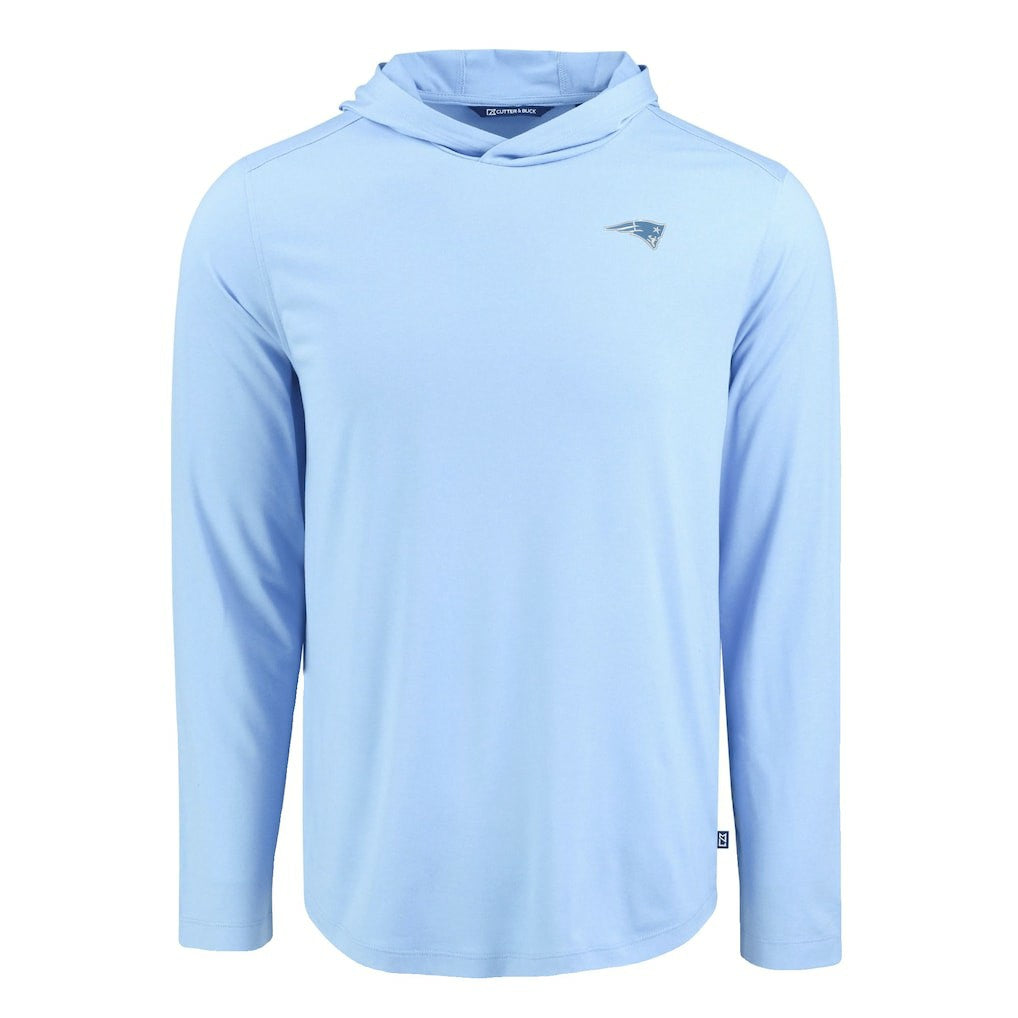 New England Patriots Men's Cutter & Buck Coastline Epic Comfort Eco Recycled Men's Hooded Shirt - Powder Blue discount