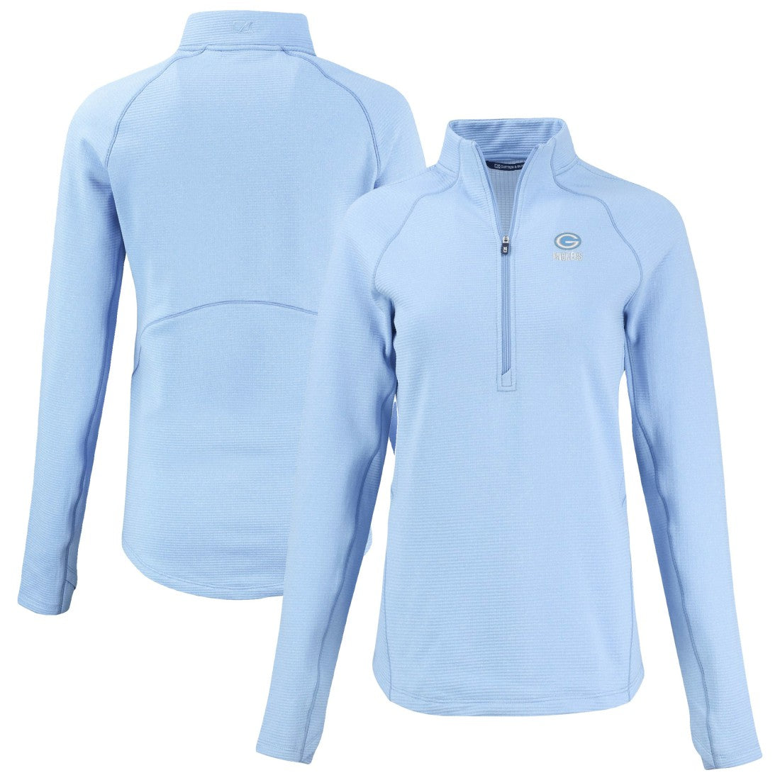 Green Bay Packers Cutter & Buck Women's Peshastin Eco Fleece Recycled Half-Zip Top - Powder Blue outlet