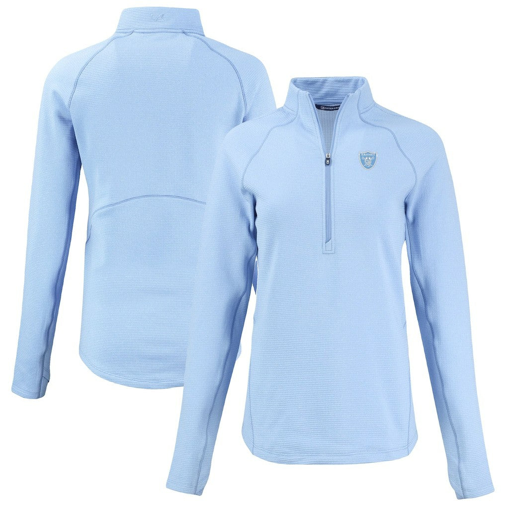 Las Vegas Raiders Cutter & Buck Women's Peshastin Eco Fleece Recycled Half-Zip Top - Powder Blue for sale