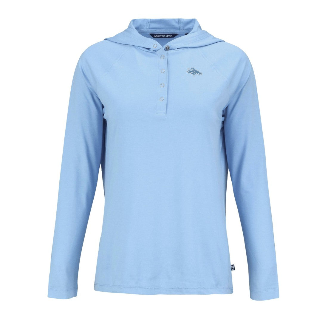 Denver Broncos Cutter & Buck Women's Coastline Epic Comfort Eco Recycled Long Sleeve Hoodie T-Shirt - Powder Blue online