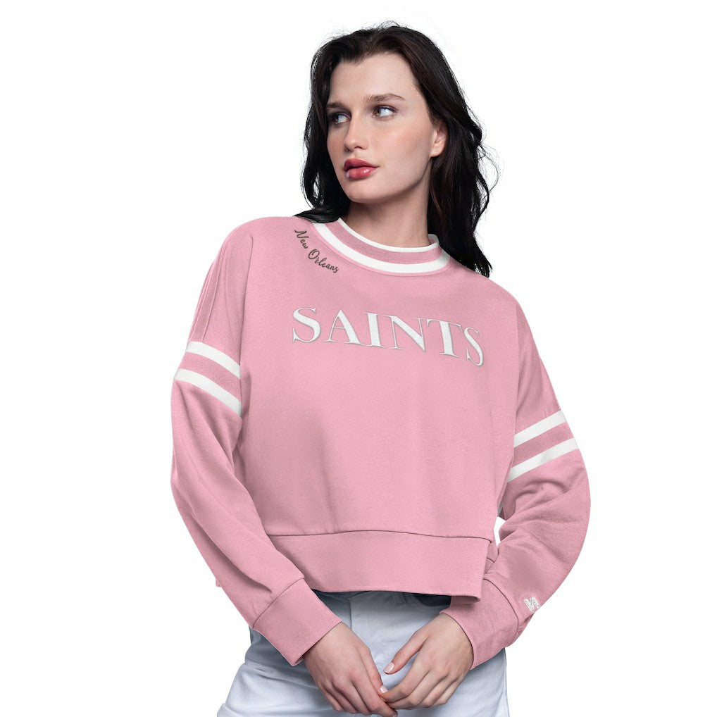 New Orleans Saints Starter Women's Power Play Cropped Pullover Sweatshirt - Pink for sale