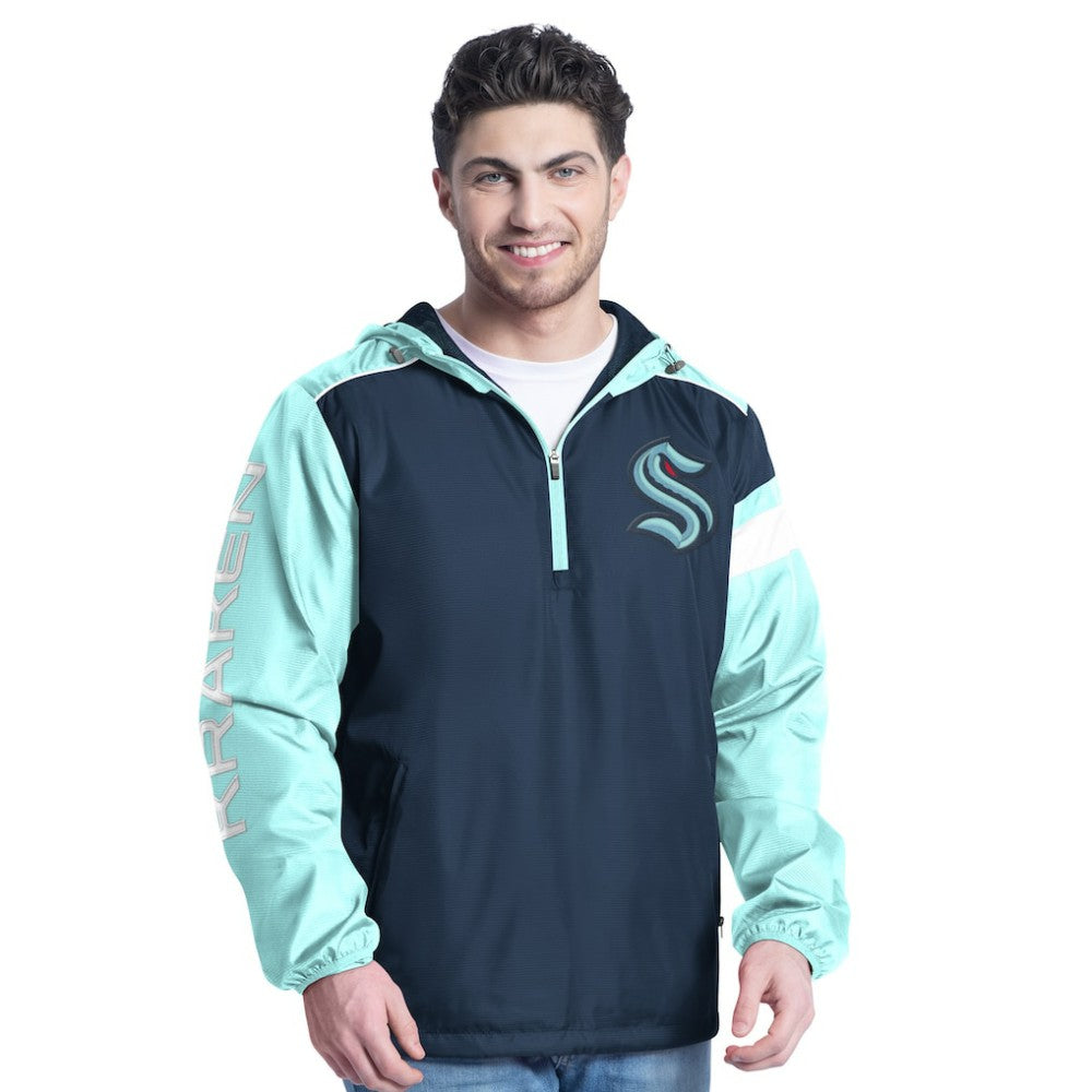 Seattle Kraken G-III Sports by Carl Banks Lateral Half-Zip Hoodie Jacket - Deep Sea Blue/Light Blue Hoodies