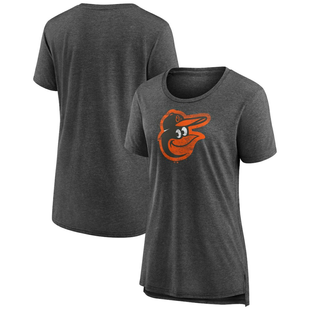Baltimore Orioles Women's Weathered Official Logo Tri-Blend T-Shirt Gray
