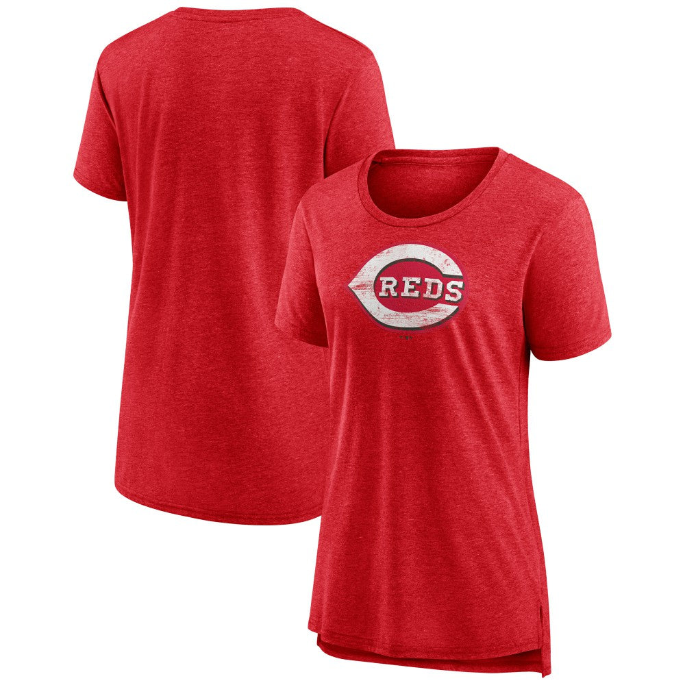 Cincinnati Reds Women's Weathered Official Logo Tri-Blend T-Shirt Red