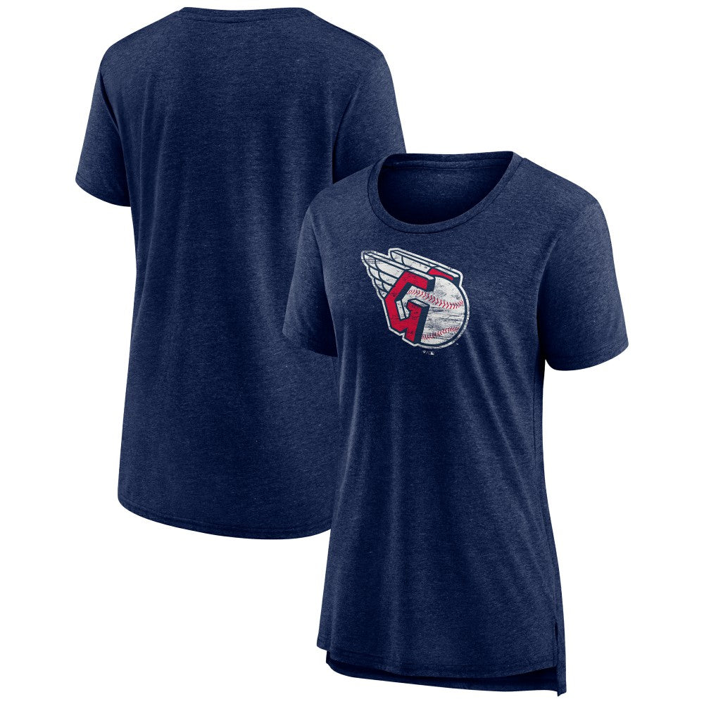 Cleveland Guardians Women's Weathered Official Logo Tri-Blend T-Shirt Navy