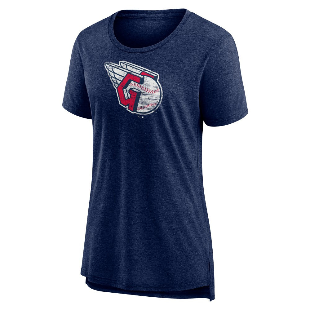 Cleveland Guardians Women's Weathered Official Logo Tri-Blend T-Shirt Navy