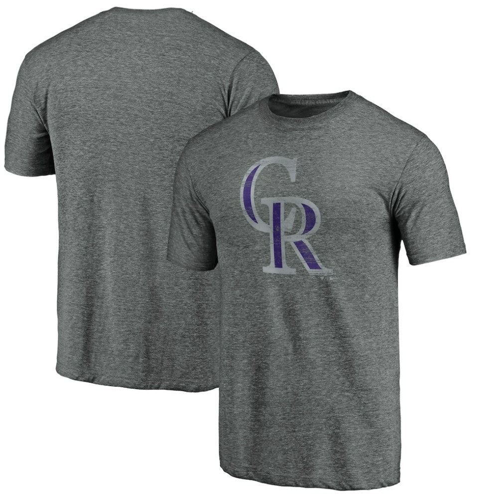 Colorado Rockies Weathered Official Logo Tri-Blend T-Shirt Heather Gray