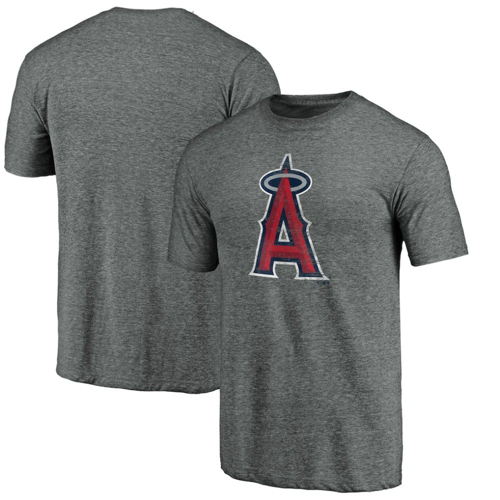 Los Angeles Angels Weathered Official Logo Tri-Blend T-Shirt Heather Gray