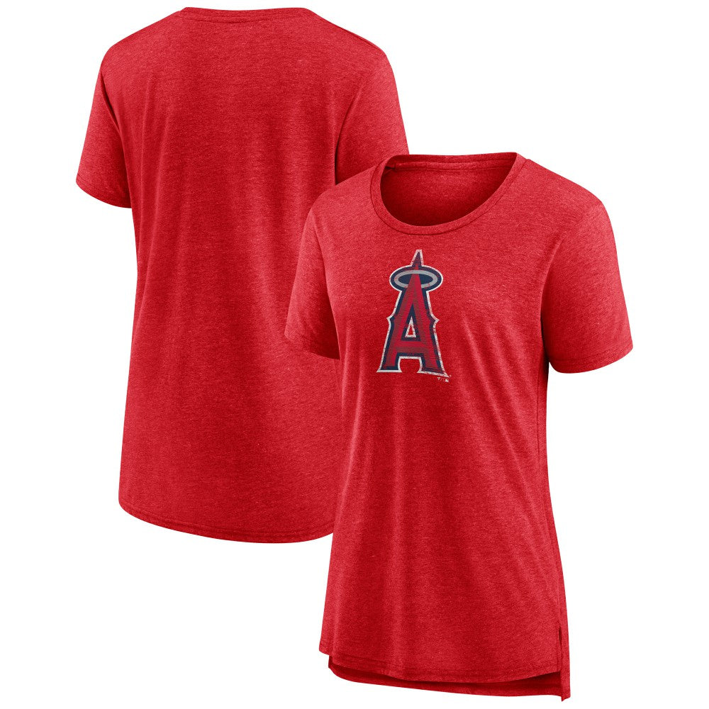 Los Angeles Angels Women's Weathered Official Logo Tri-Blend T-Shirt Red