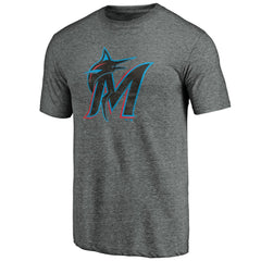 Miami Marlins Weathered Official Logo Tri-Blend T-Shirt Heather Gray