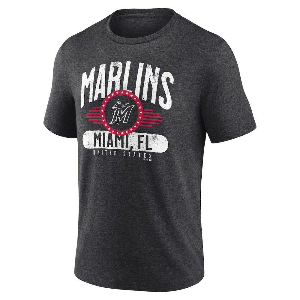 Miami Marlins Badge of Honor Tri-Blend T-Shirt Charcoal