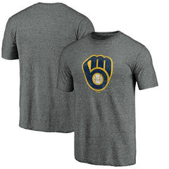 Milwaukee Brewers Weathered Official Logo Tri-Blend T-Shirt Heather Gray