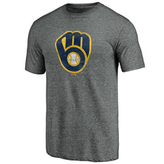 Milwaukee Brewers Weathered Official Logo Tri-Blend T-Shirt Heather Gray