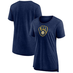 Milwaukee Brewers Women's Weathered Official Logo Tri-Blend T-Shirt Navy