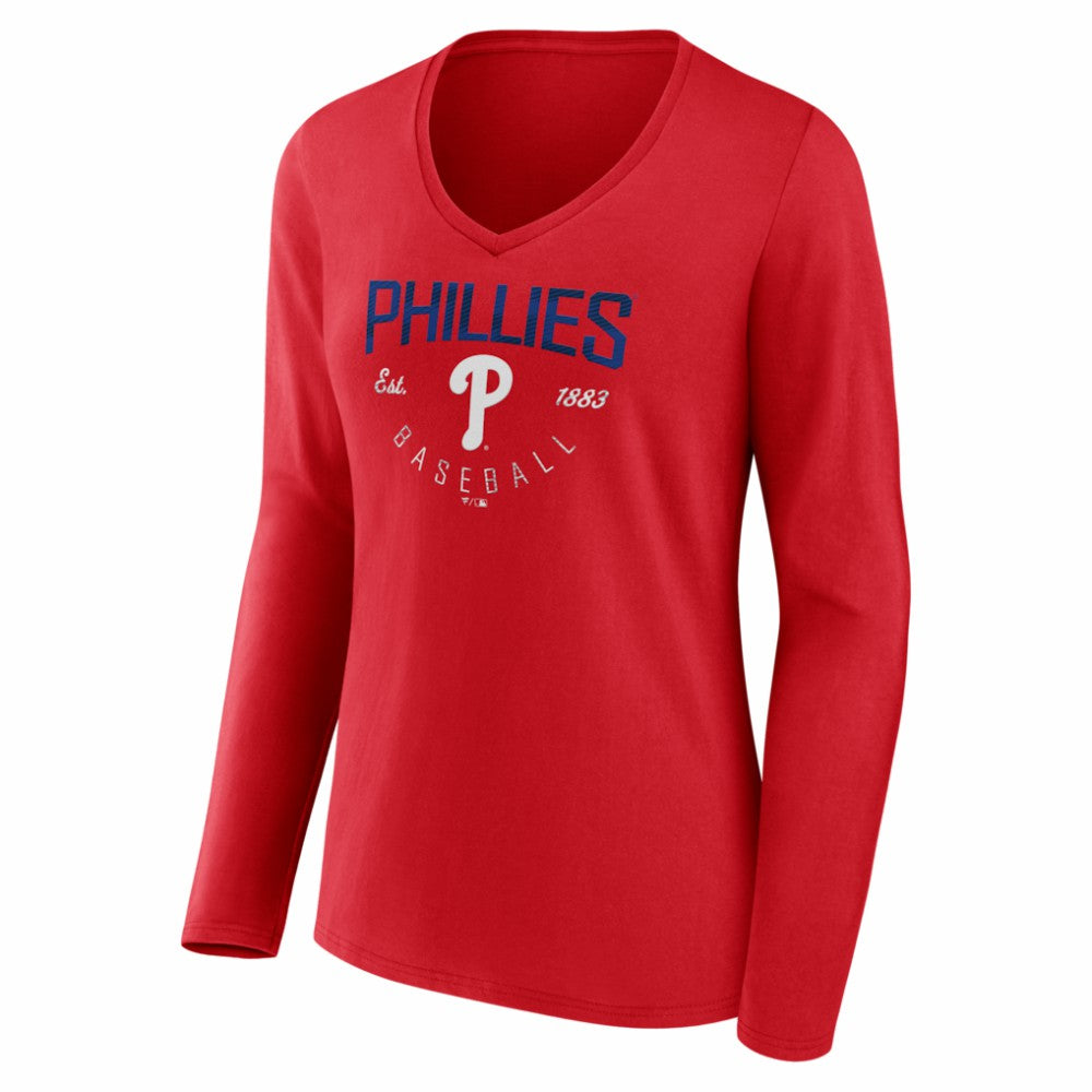 Philadelphia Phillies Women's Live For It Long Sleeve V-Neck T-Shirt Red