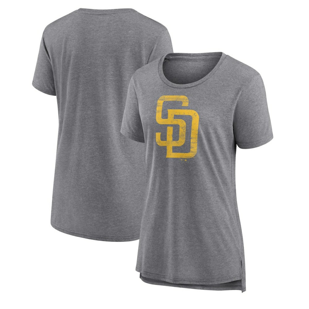 San Diego Padres Women's Weathered Official Logo Tri-Blend T-Shirt Gray