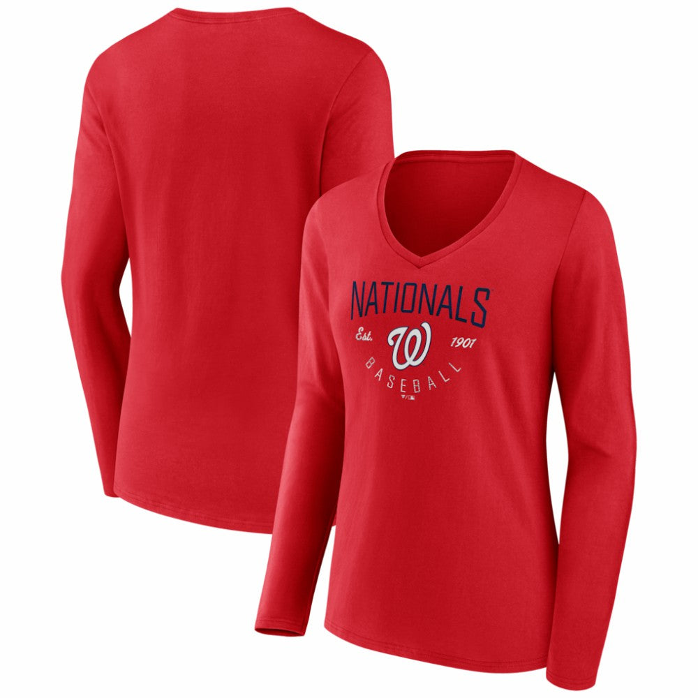 Washington Nationals Women's Live For It Long Sleeve V-Neck T-Shirt Red