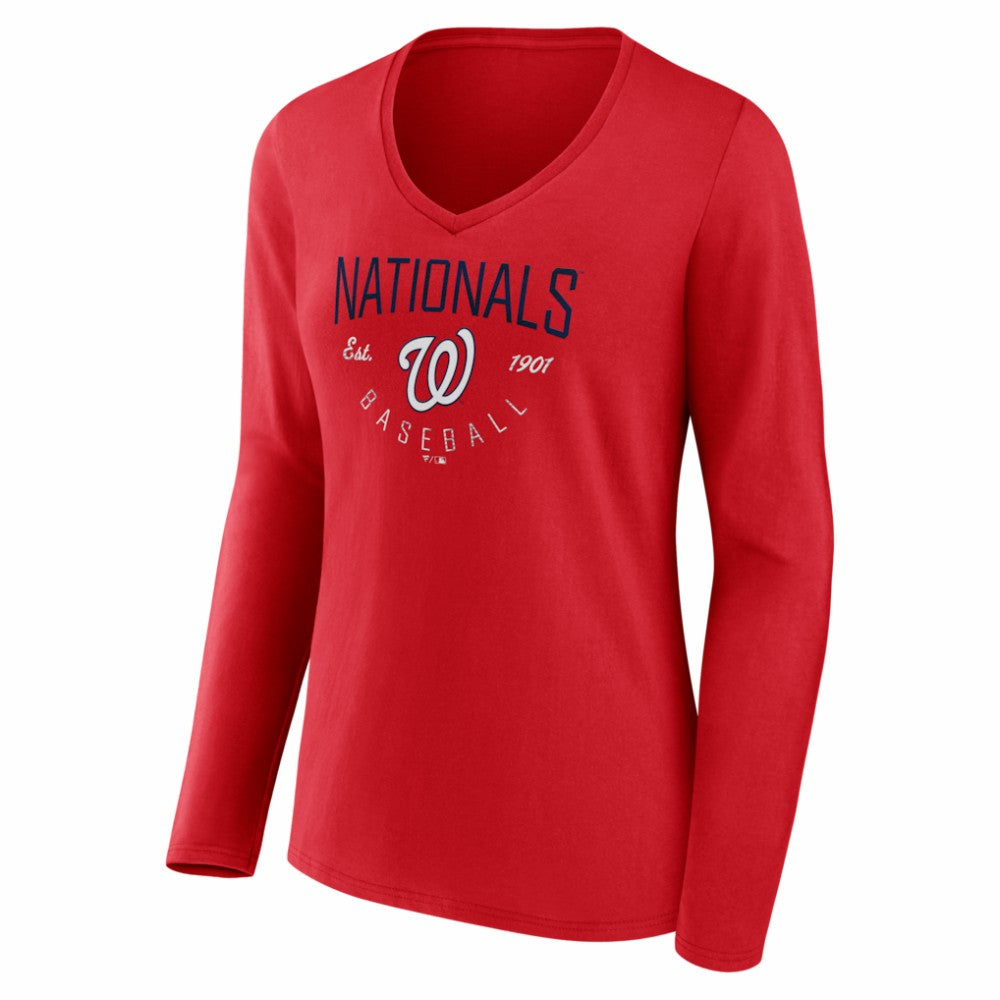 Washington Nationals Women's Live For It Long Sleeve V-Neck T-Shirt Red