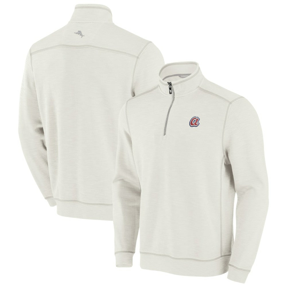 Atlanta Braves Tommy Bahama Sport Tobago Bay Tri-Blend Half-Zip Sweatshirt Cream